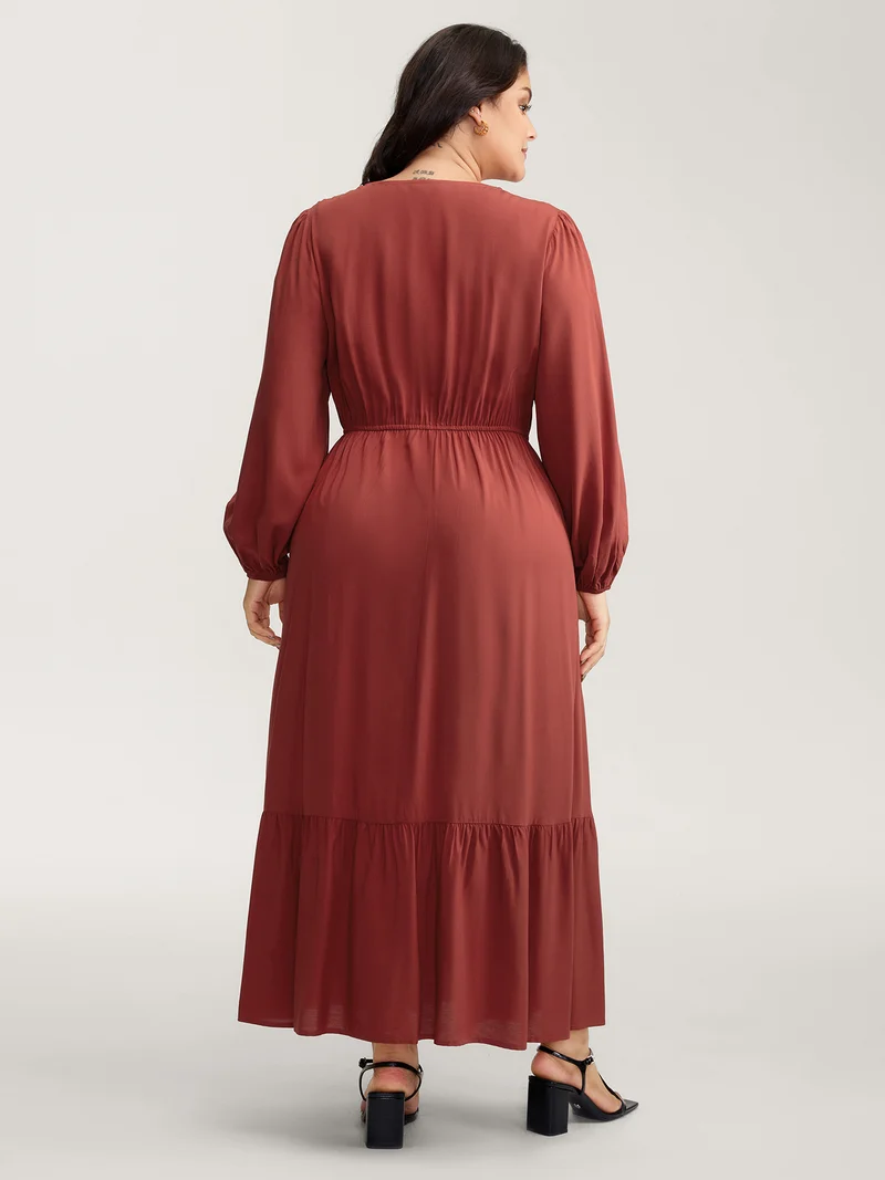 Pleated V-Neckline Tiered Maxi Dress