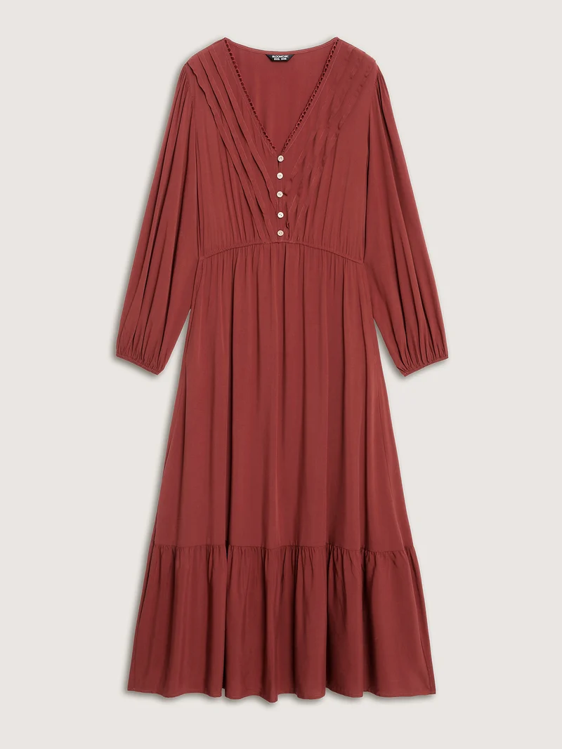 Pleated V-Neckline Tiered Maxi Dress