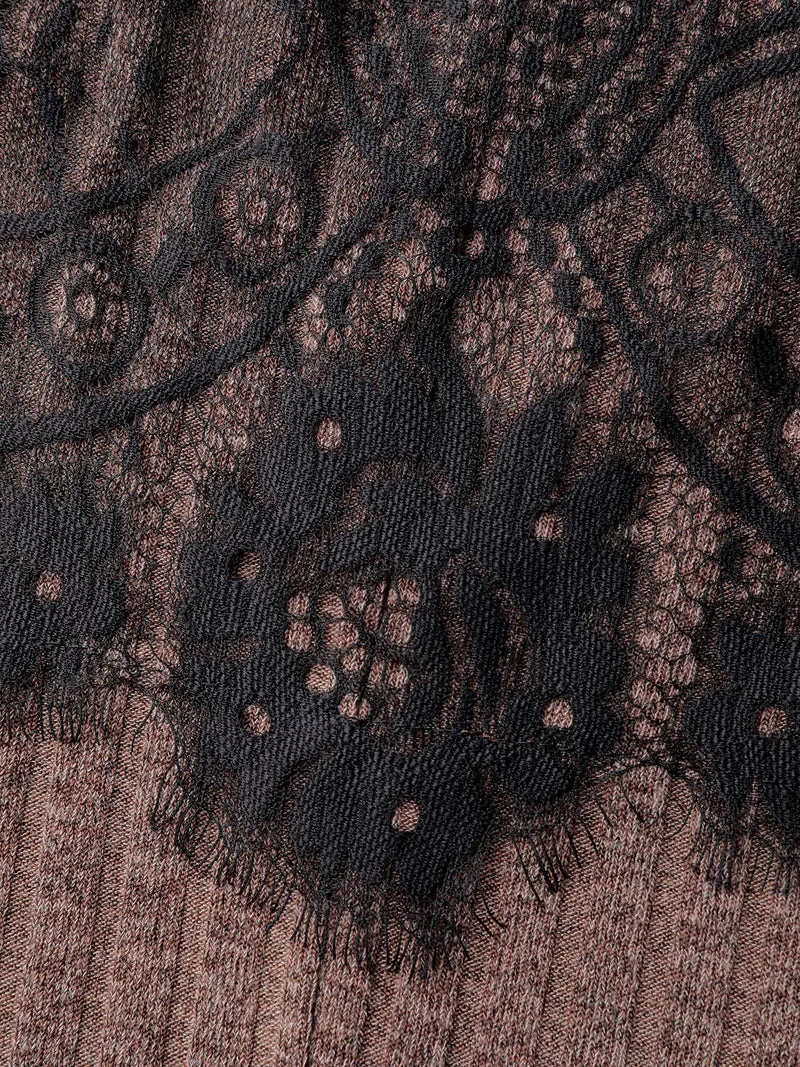 Heather Lace Ribbed Pockets Midi Dress