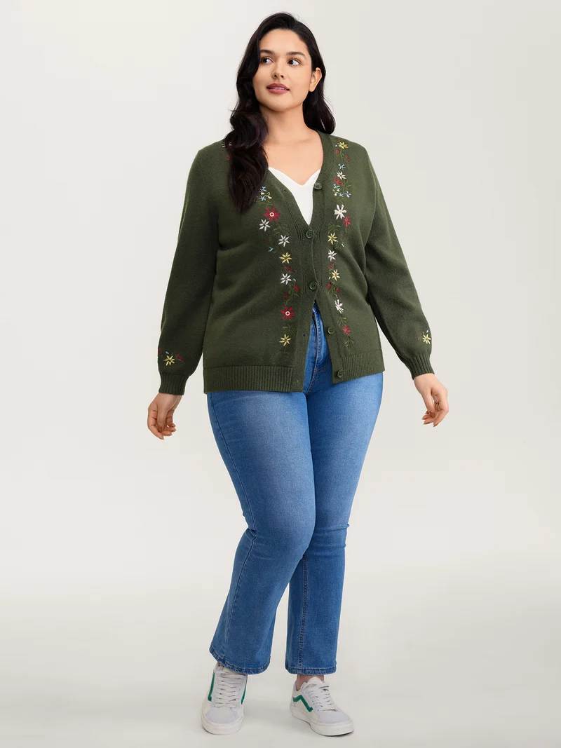 Supersoft Embroidered Button Knit Cardigan