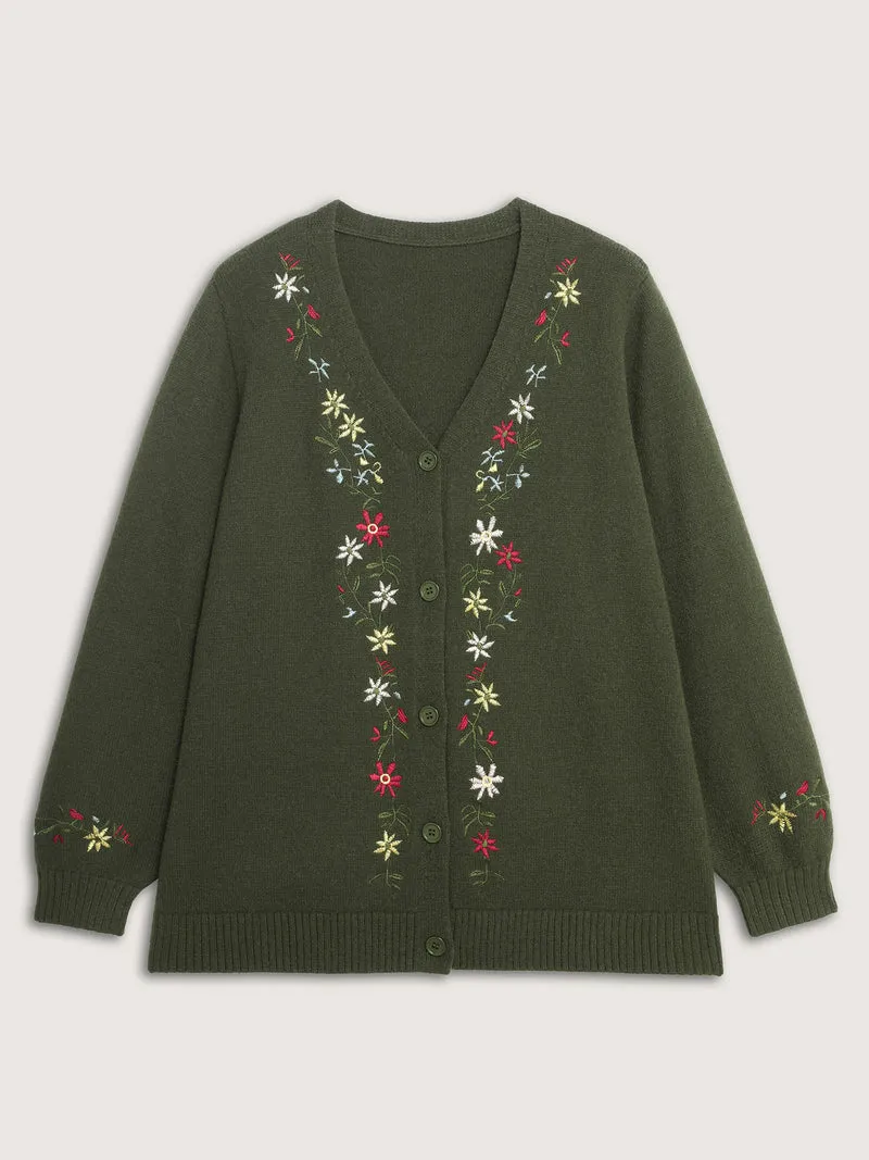 Supersoft Embroidered Button Knit Cardigan