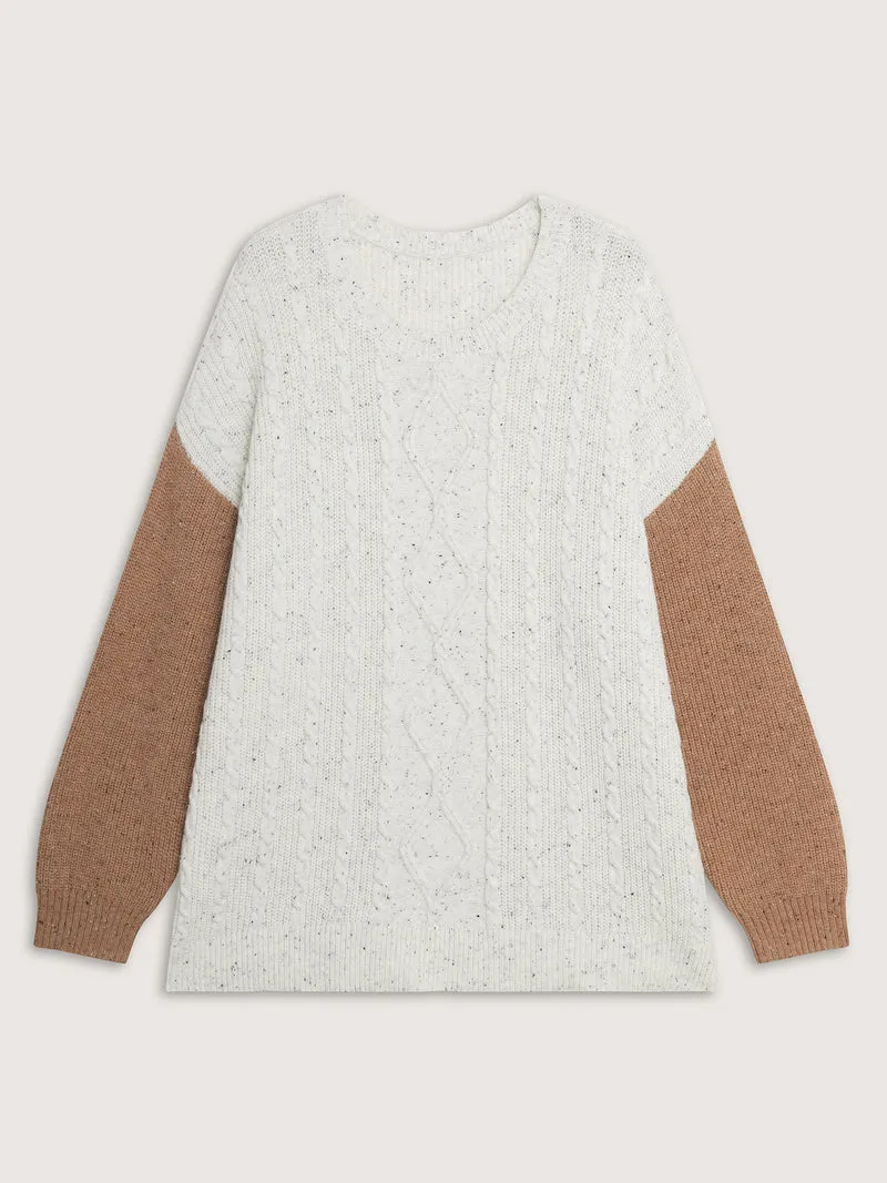 Textured Color Contrast Sleeve Pullover