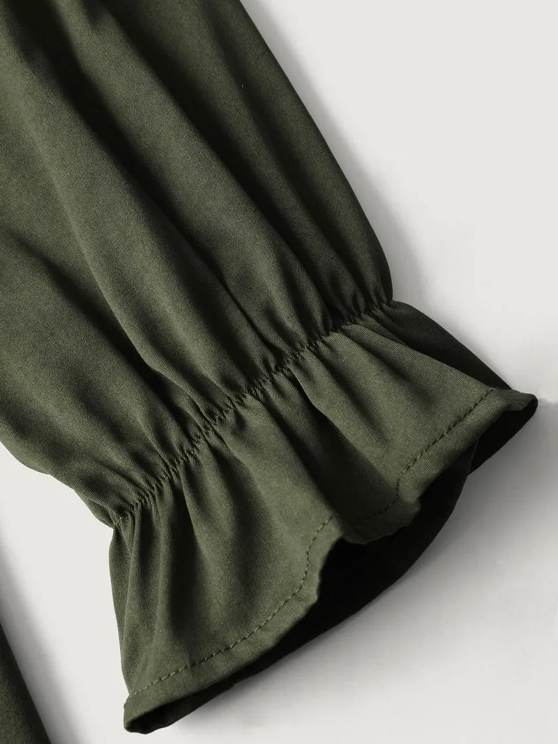 Knotted-Front Stretch Cuff Sleeve Blouse