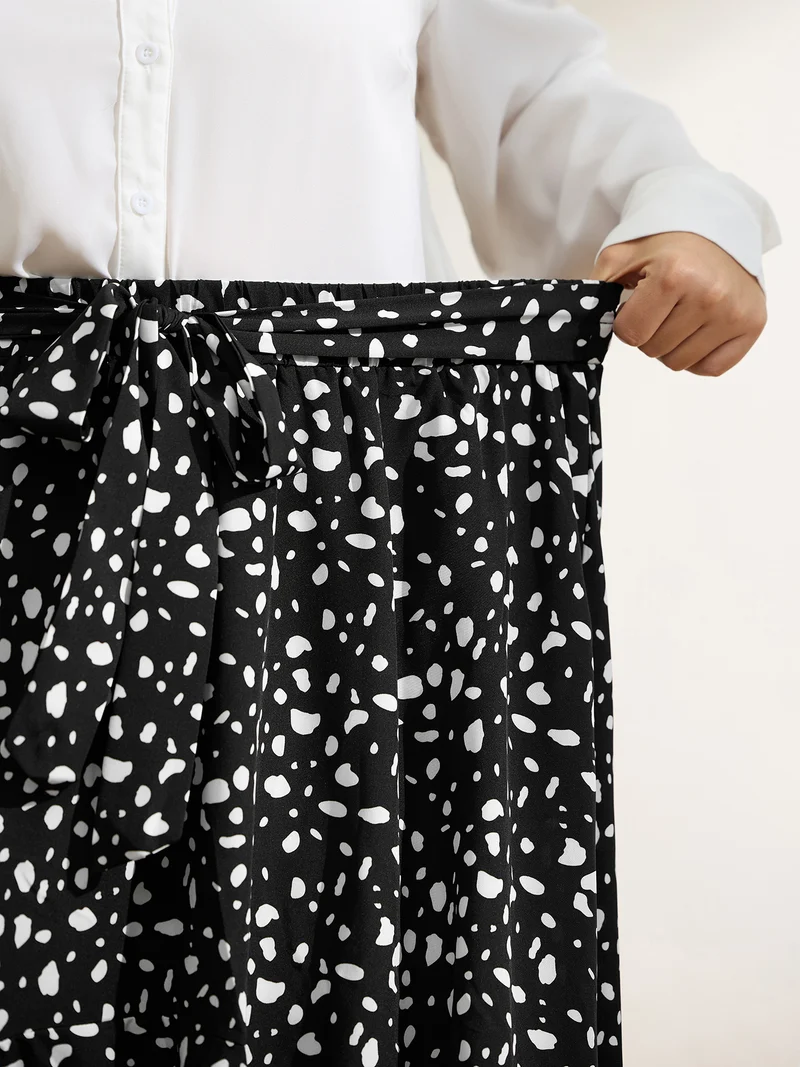 Polka Dots High Low Hem Midi Skirt
