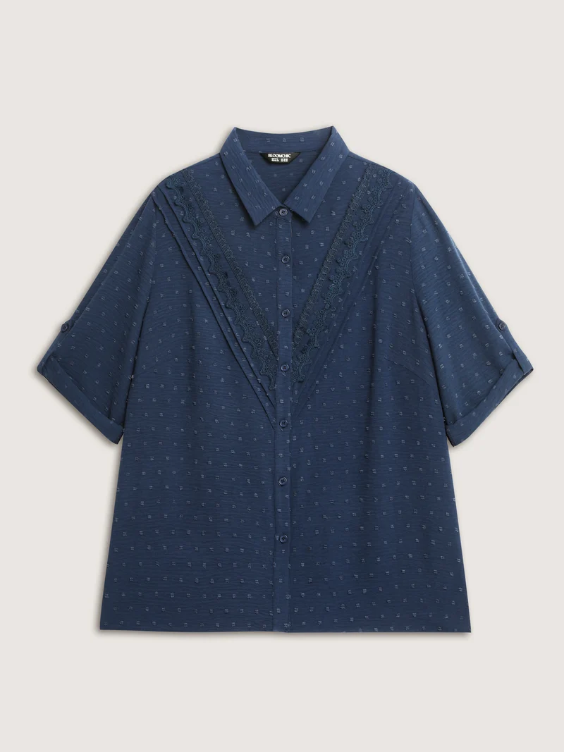 Textured Lace Trim Button-Down Shirt