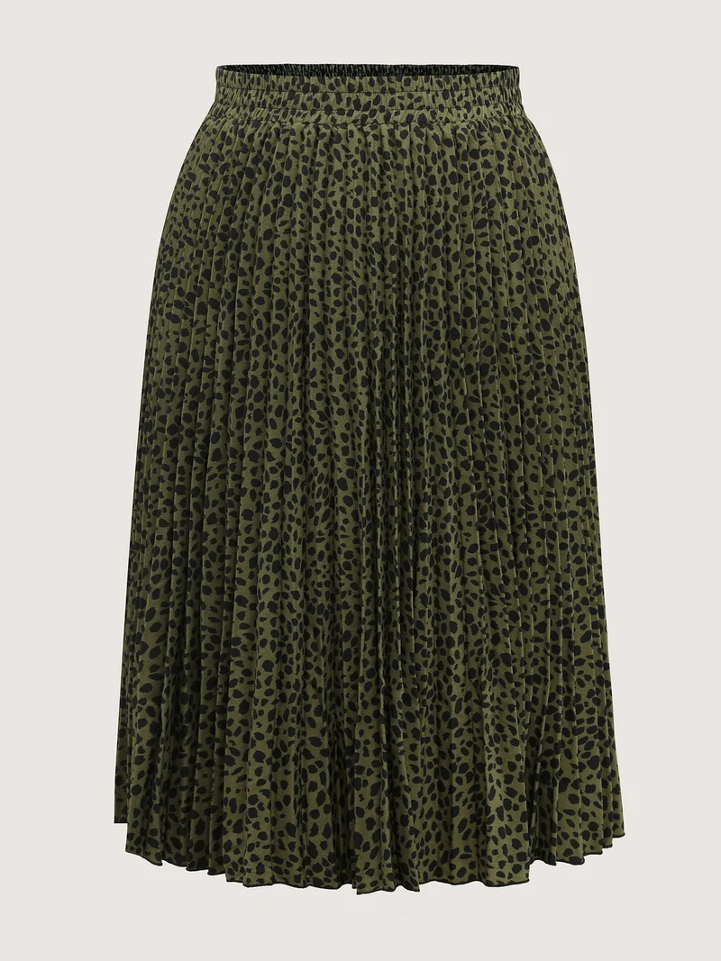 Monochrome Polka Dots Pleated Midi Skirt