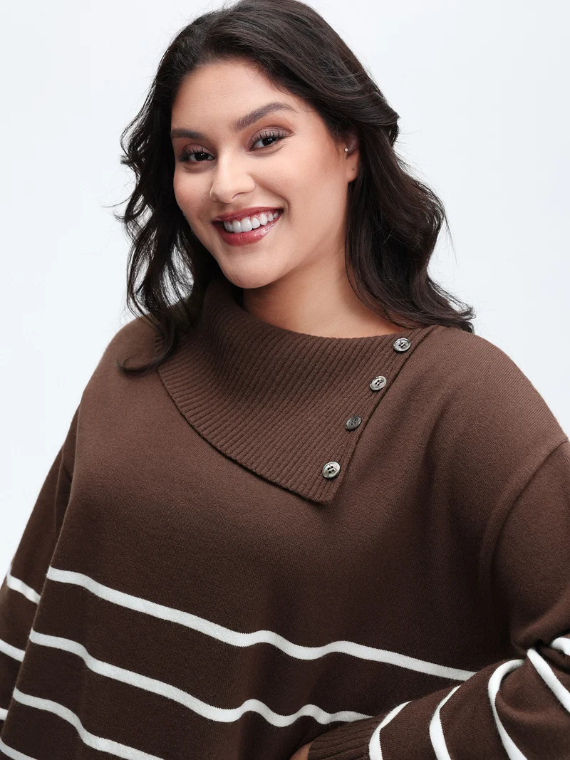 Supersoft Stripe Asymmetrical Collar Contrast Pullover