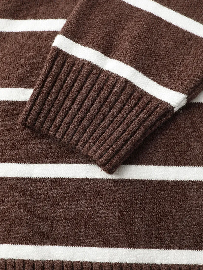 Supersoft Stripe Asymmetrical Collar Contrast Pullover