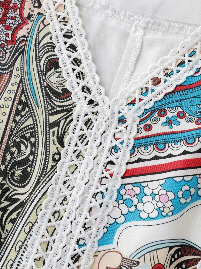 Paisley Print Lace Trim Midi Dress
