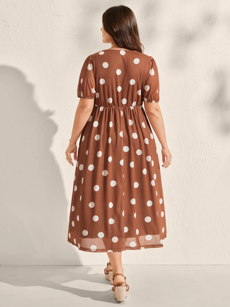 Polka Dots Shirred Bust Ease Midi Dress