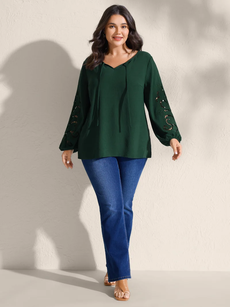 Embroidered Cut-Out Sleeve Solid Blouse