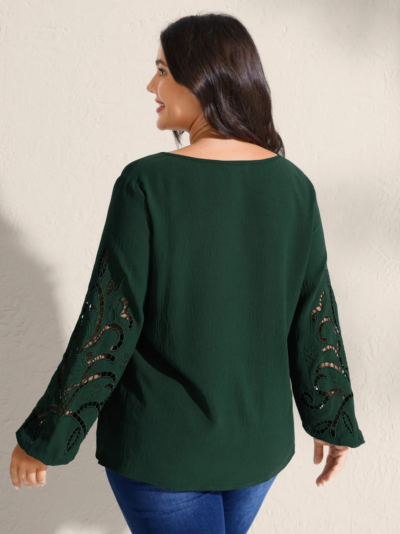 Embroidered Cut-Out Sleeve Solid Blouse
