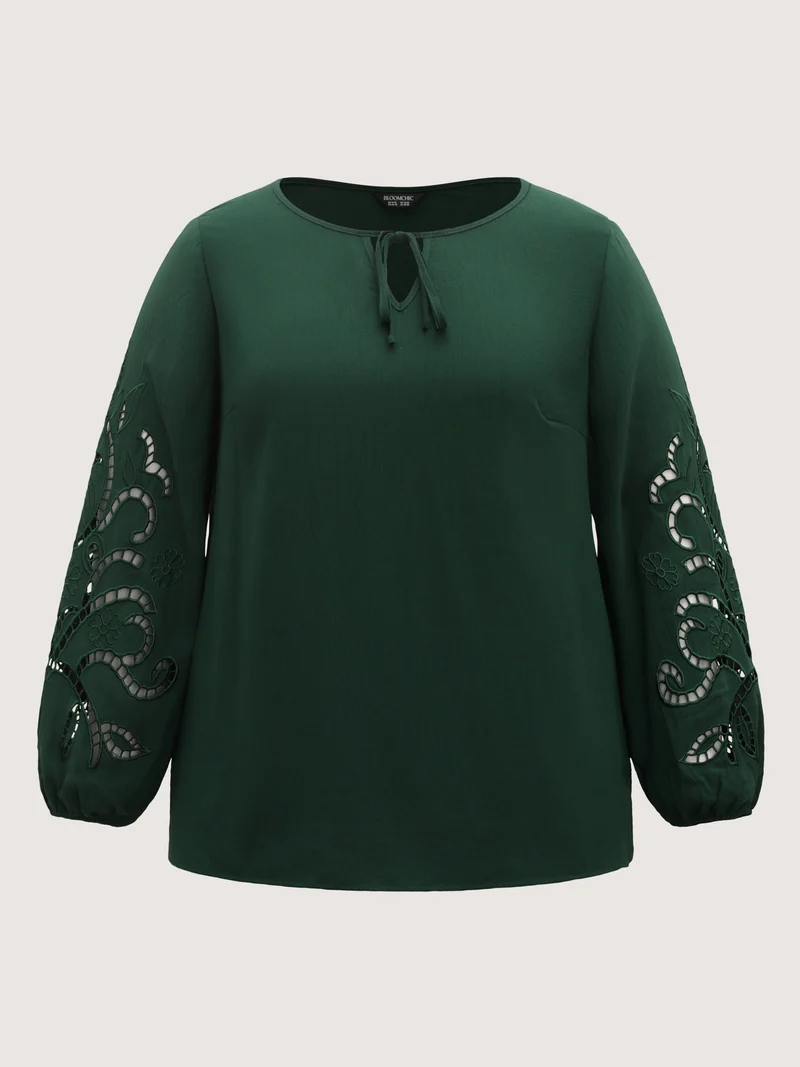 Embroidered Cut-Out Sleeve Solid Blouse
