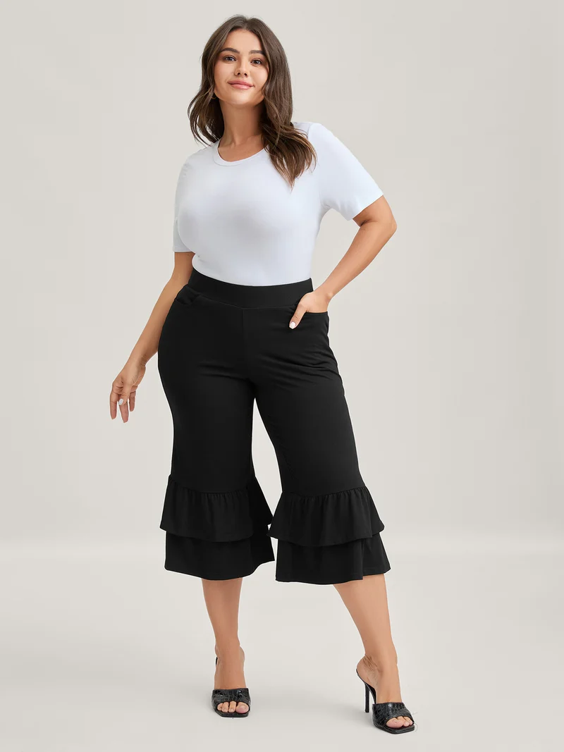 Layered Ruffled Flare Hem Pants