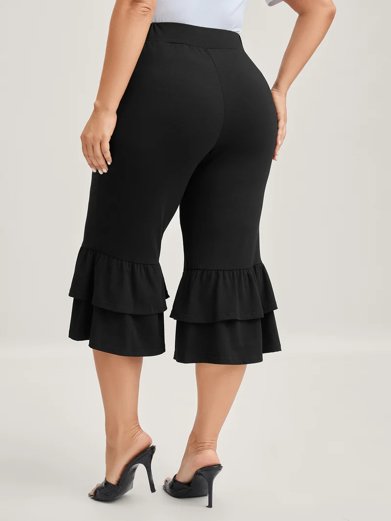 Layered Ruffled Flare Hem Pants