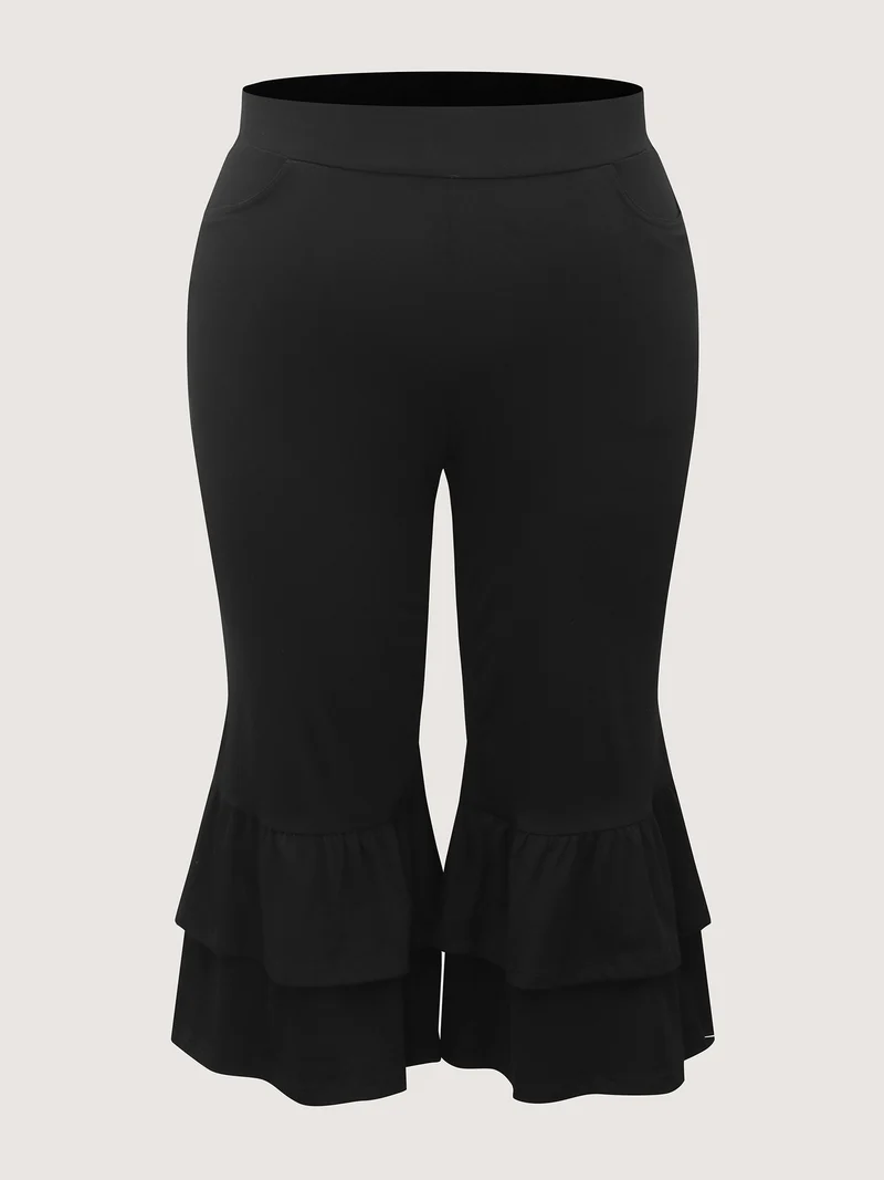 Layered Ruffled Flare Hem Pants