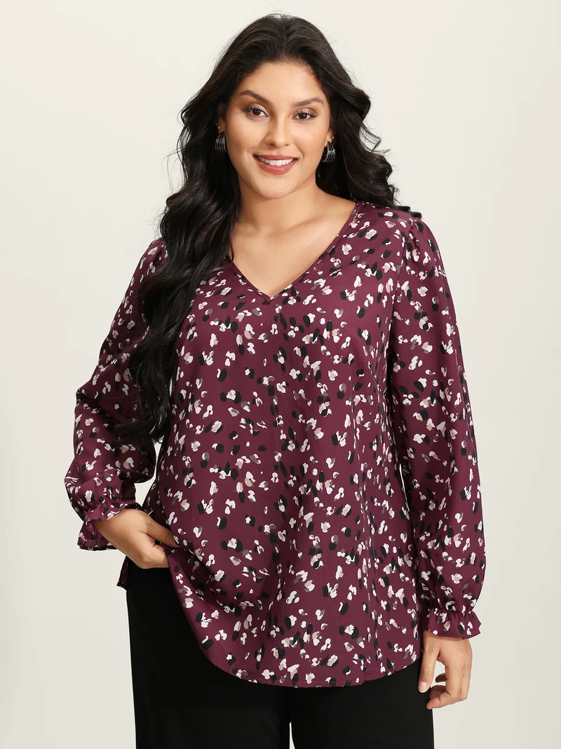 Leopard Print Stretchy Cuff Sleeve Blouse
