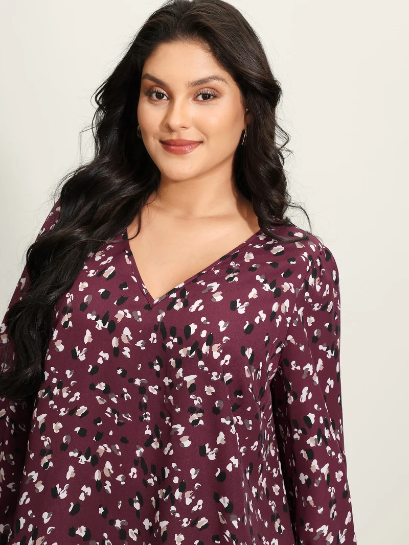 Leopard Print Stretchy Cuff Sleeve Blouse