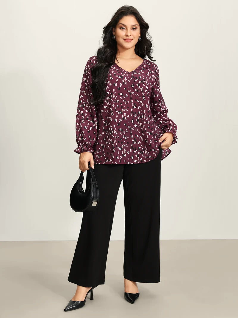 Leopard Print Stretchy Cuff Sleeve Blouse