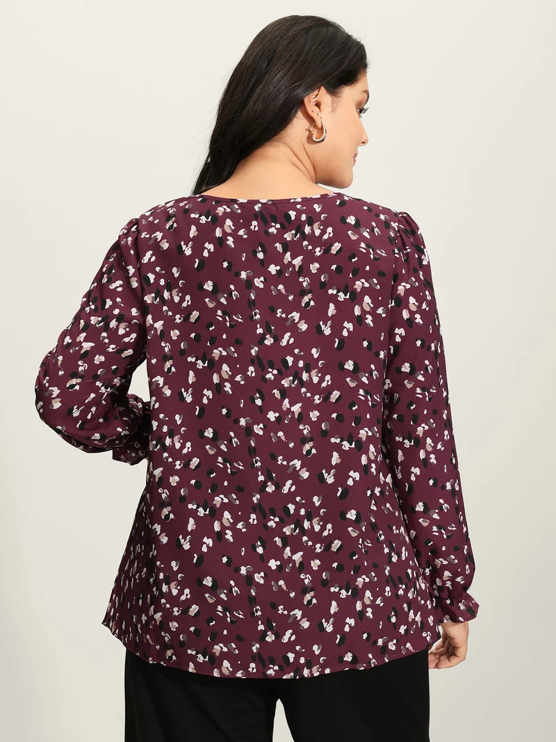 Leopard Print Stretchy Cuff Sleeve Blouse