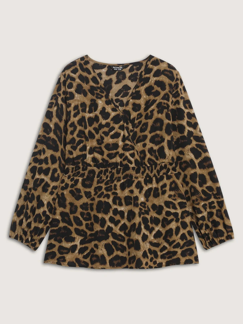 Leopard Print Shirred Waist Blouse