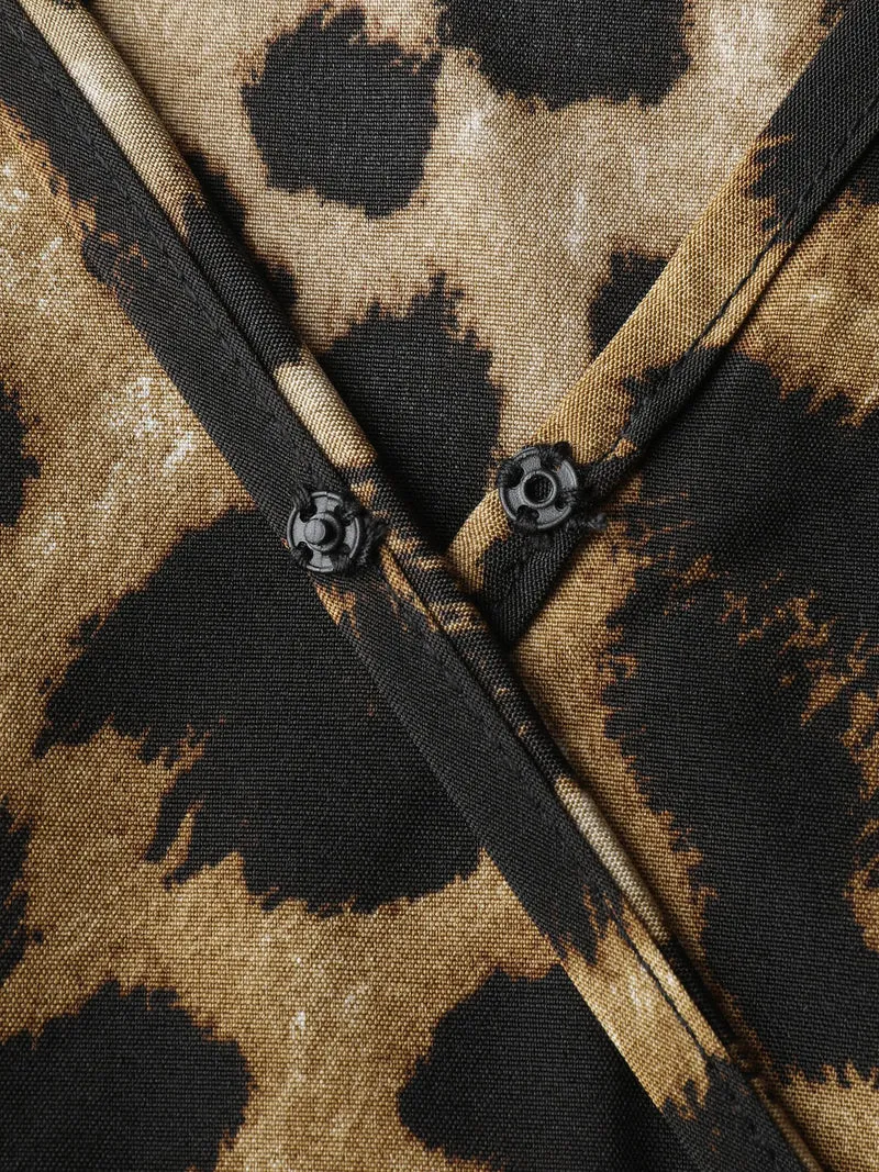 Leopard Print Shirred Waist Blouse