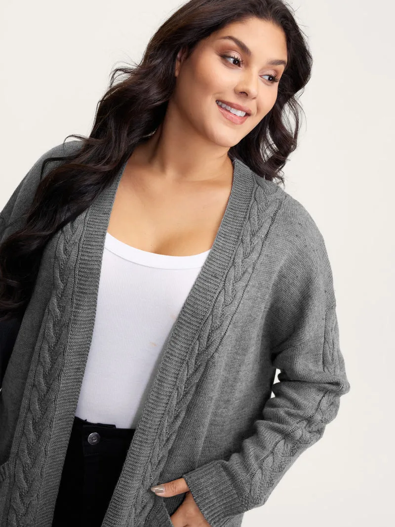 Cable Knit Side Pockets Knit Cardigan