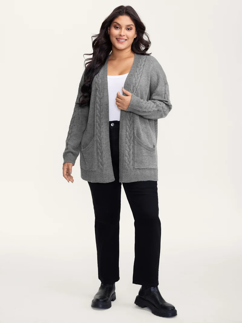 Cable Knit Side Pockets Knit Cardigan