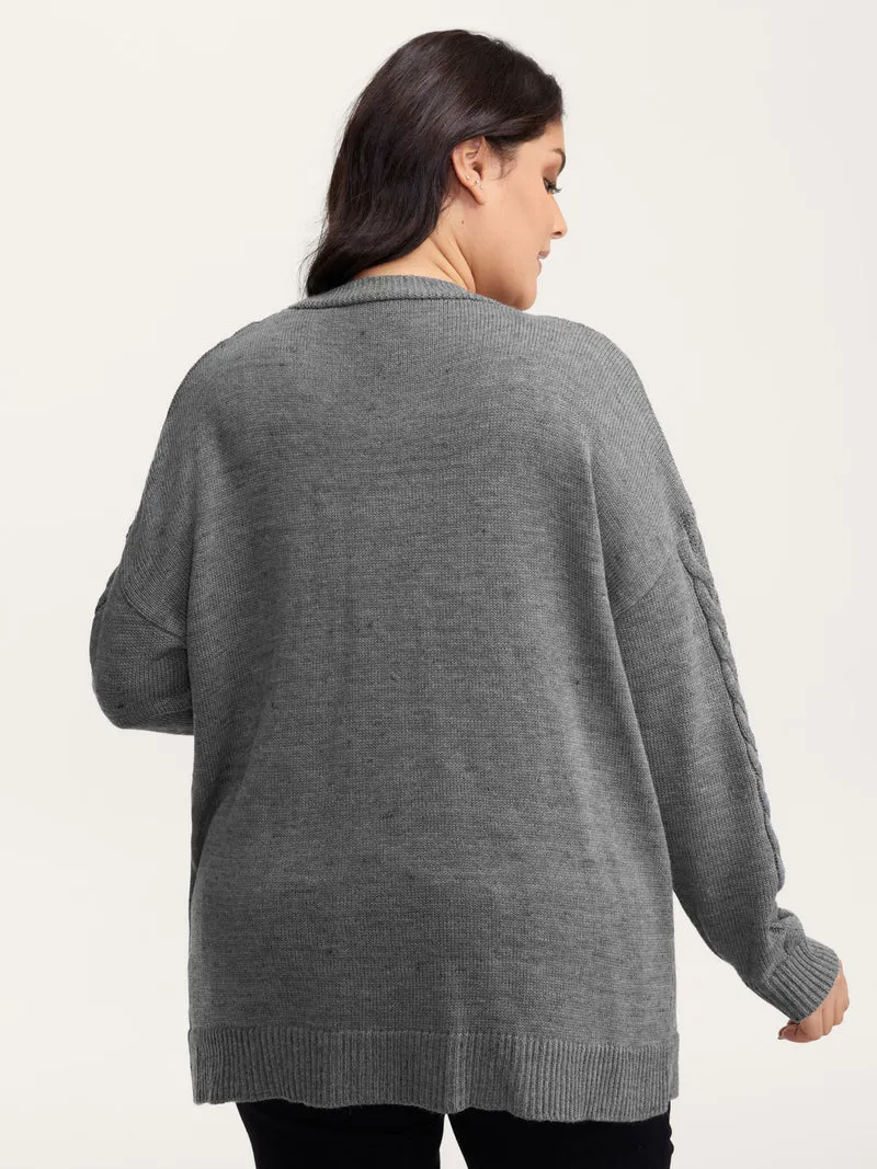 Cable Knit Side Pockets Knit Cardigan