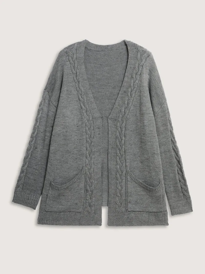 Cable Knit Side Pockets Knit Cardigan