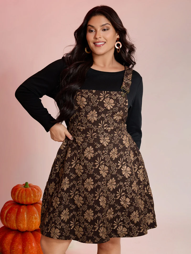 Fall Floral Textured Pockets Midi Dress