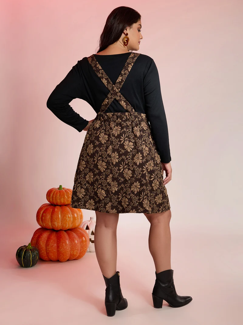 Fall Floral Textured Pockets Midi Dress