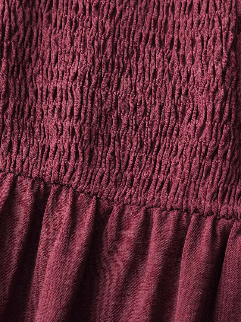 Shirred Bodice Ruffled Tiered Maxi Dress