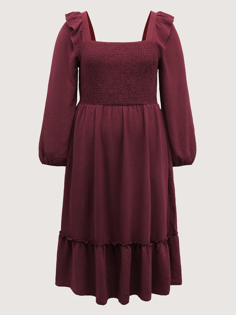 Shirred Bodice Ruffled Tiered Maxi Dress
