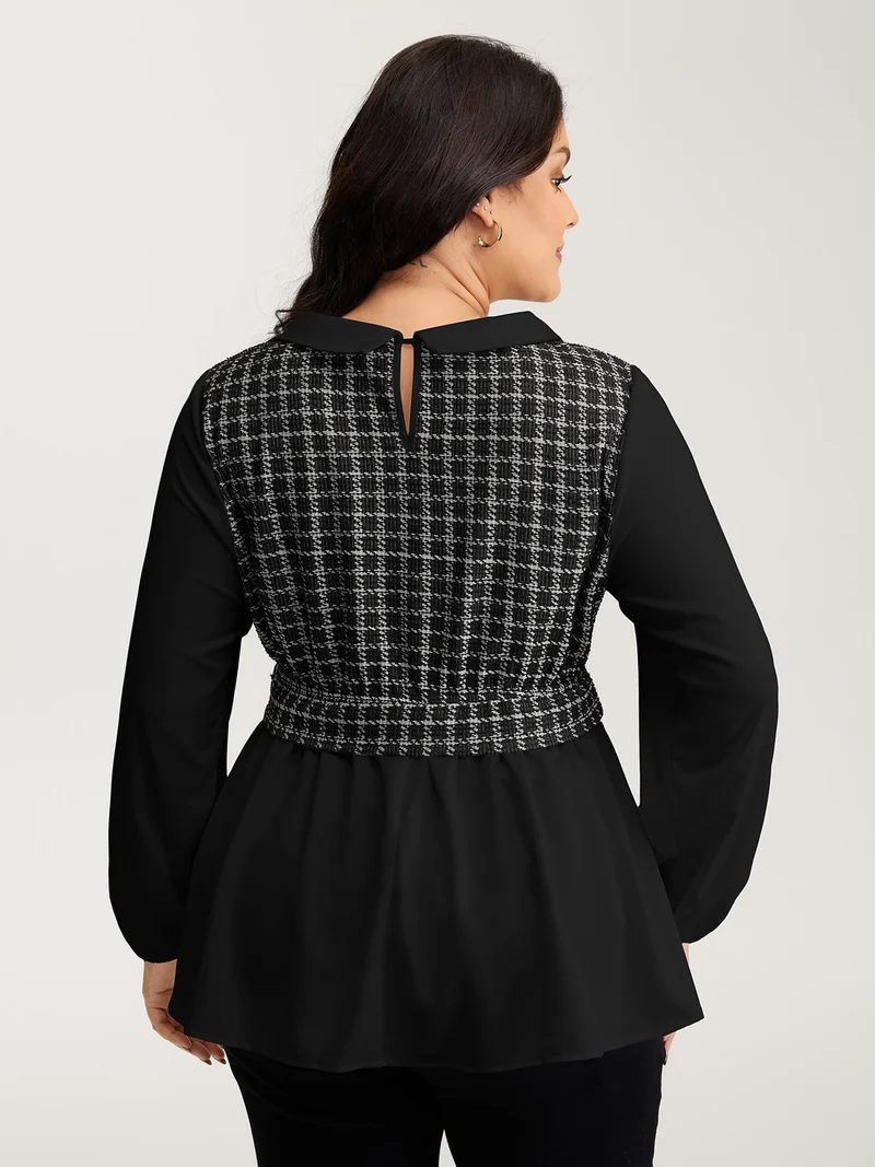 Houndstooth Pattern Color Contrast Blouse