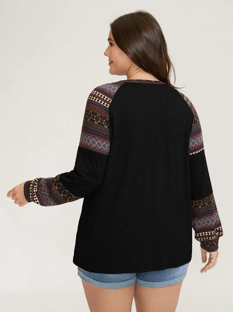 Supersoft Boho Stripes Spliced T-Shirt