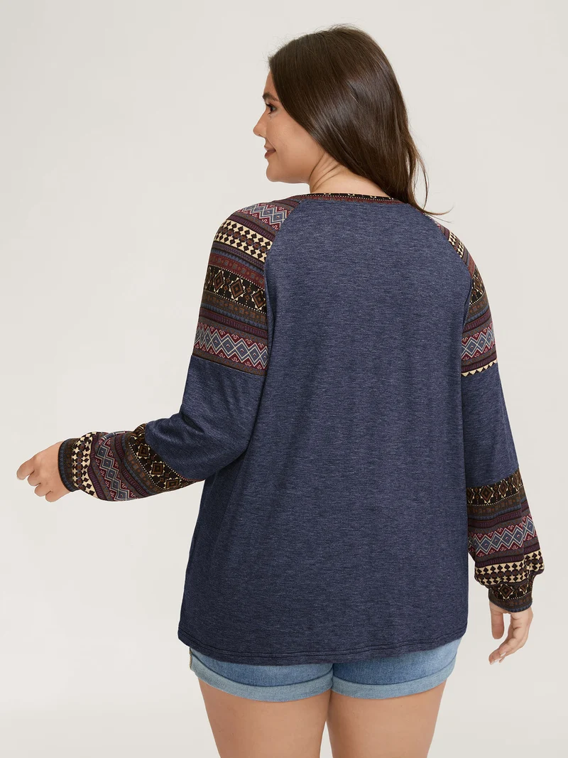 Supersoft Boho Stripes Spliced T-Shirt
