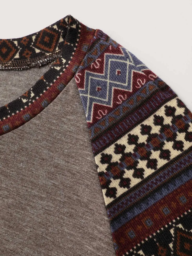 Supersoft Boho Stripes Spliced T-Shirt