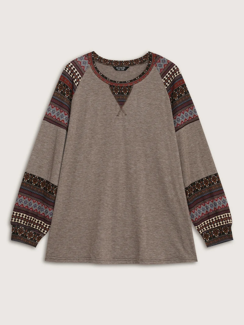 Supersoft Boho Stripes Spliced T-Shirt