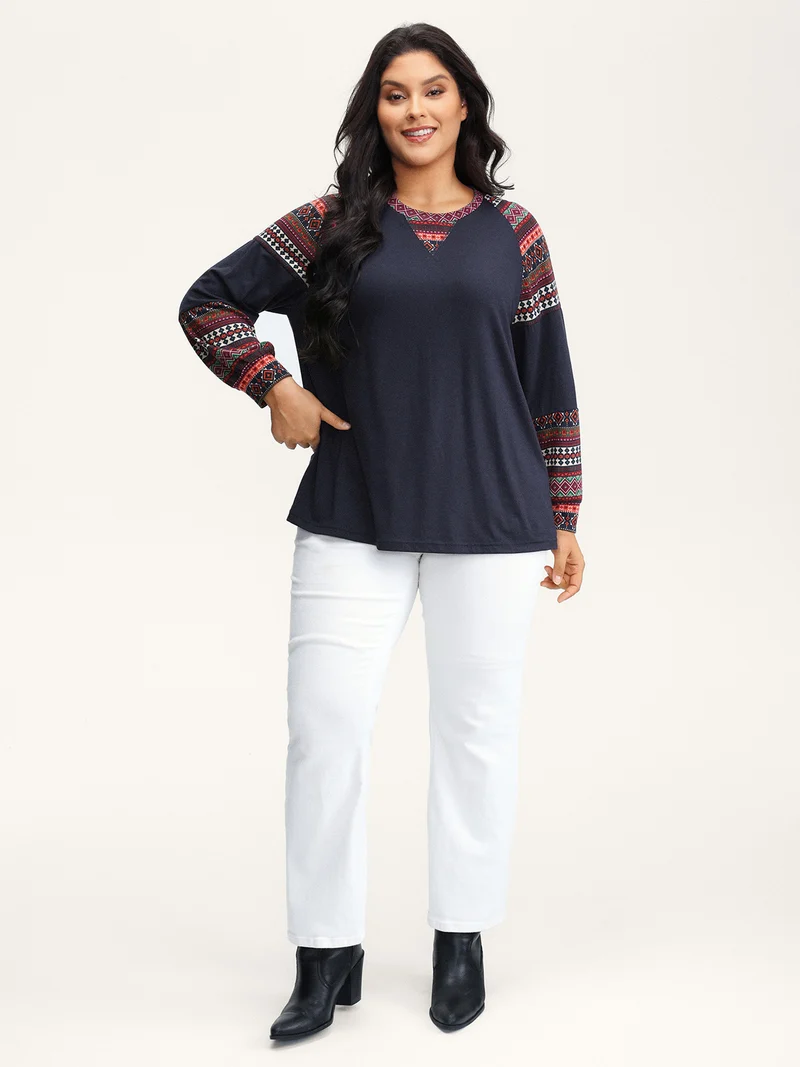 Supersoft Boho Stripes Spliced T-Shirt