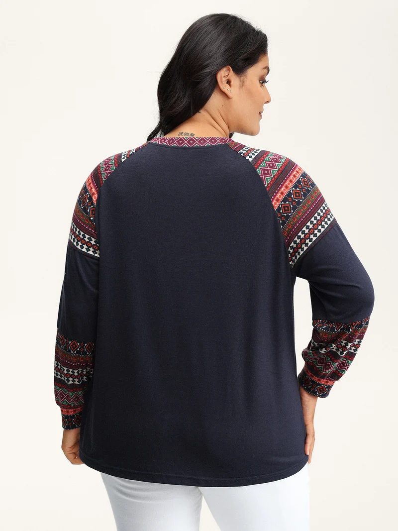 Supersoft Boho Stripes Spliced T-Shirt