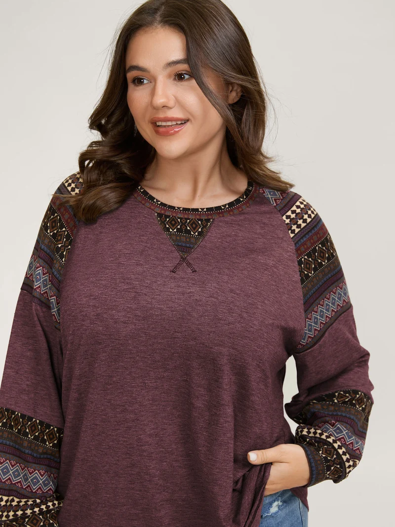 Supersoft Boho Stripes Spliced T-Shirt