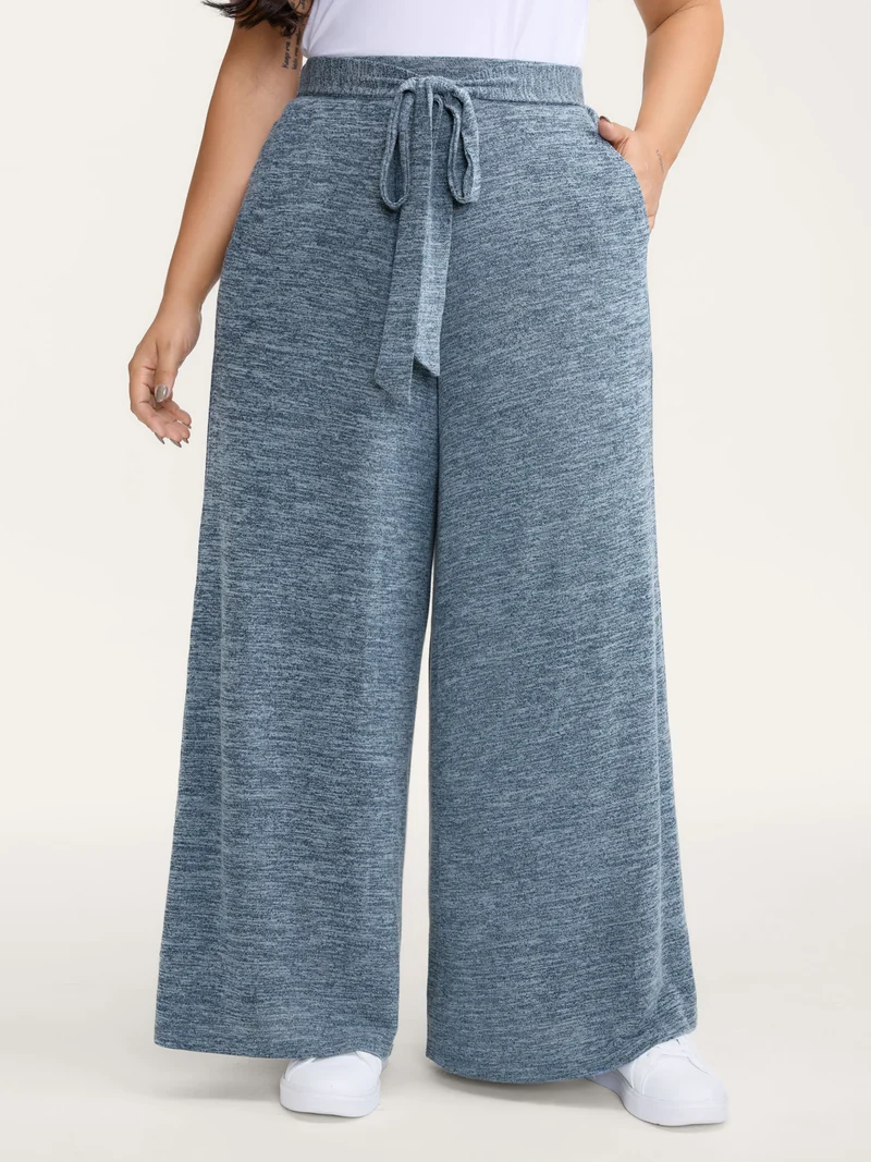 Stretchy Mixed-Color Belted Wide-Leg Pants