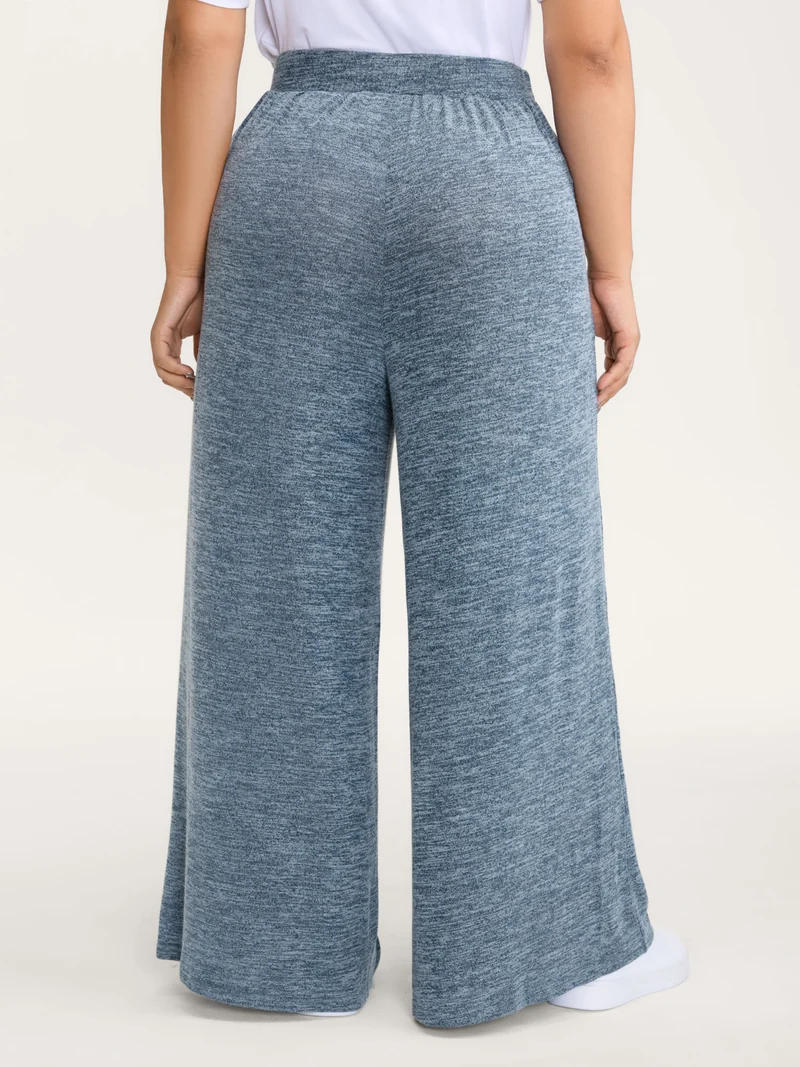 Stretchy Mixed-Color Belted Wide-Leg Pants