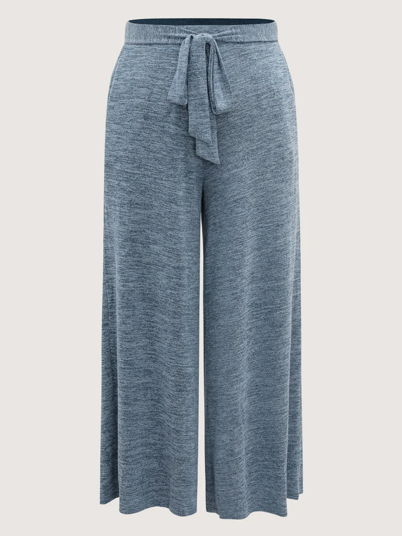 Stretchy Mixed-Color Belted Wide-Leg Pants