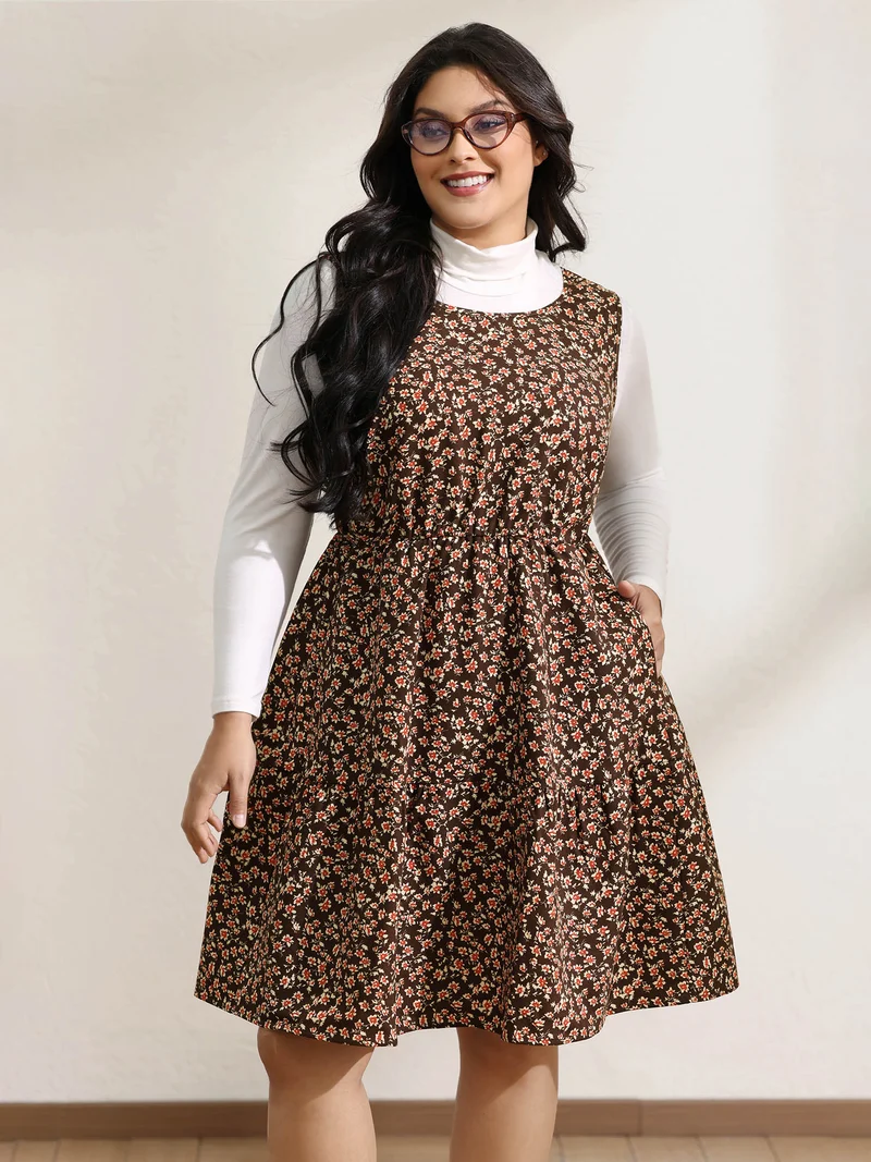 Floral Print Pockets Sleeveless Midi Dress