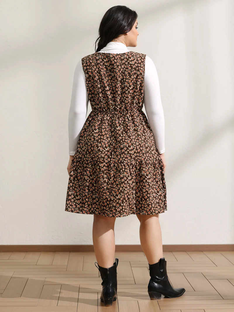 Floral Print Pockets Sleeveless Midi Dress