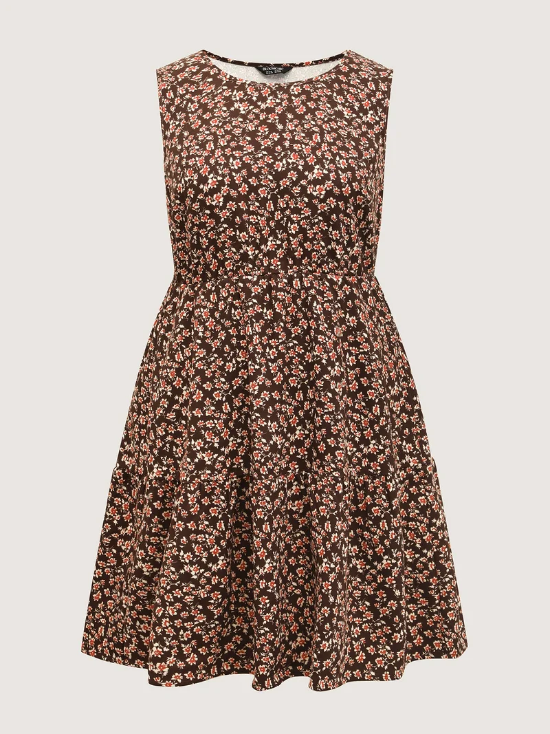 Floral Print Pockets Sleeveless Midi Dress