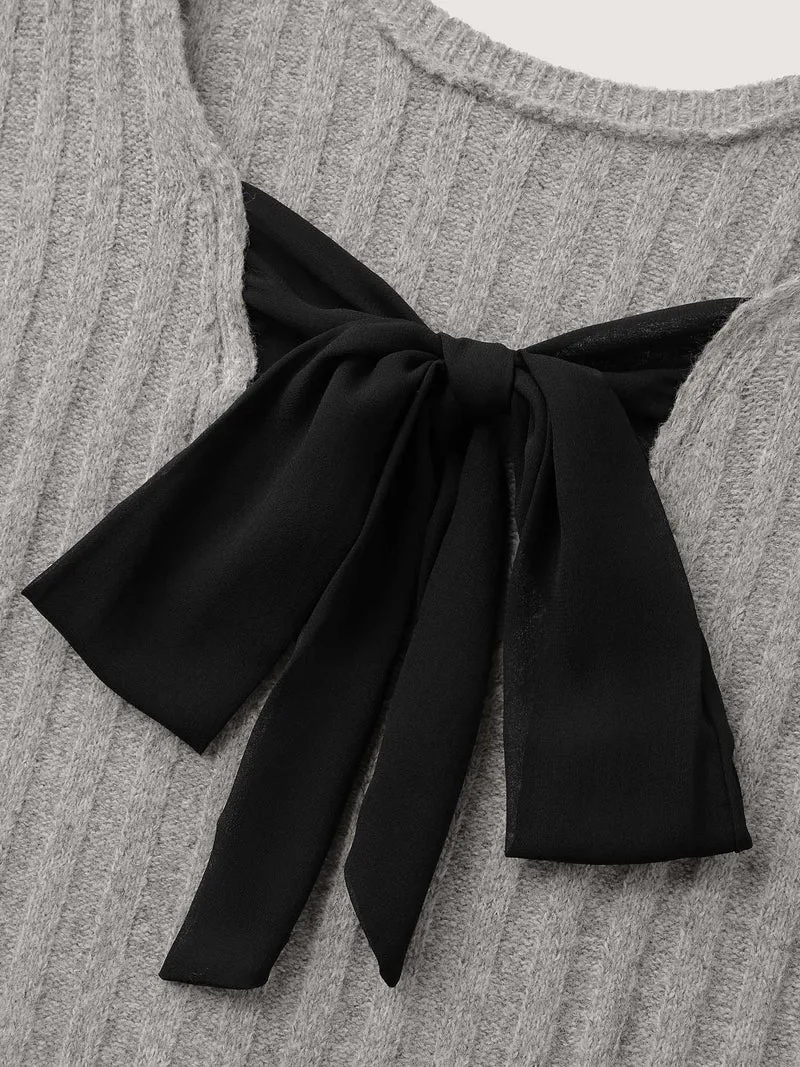 Back Bow-Tie Ribbed Texture Pullover