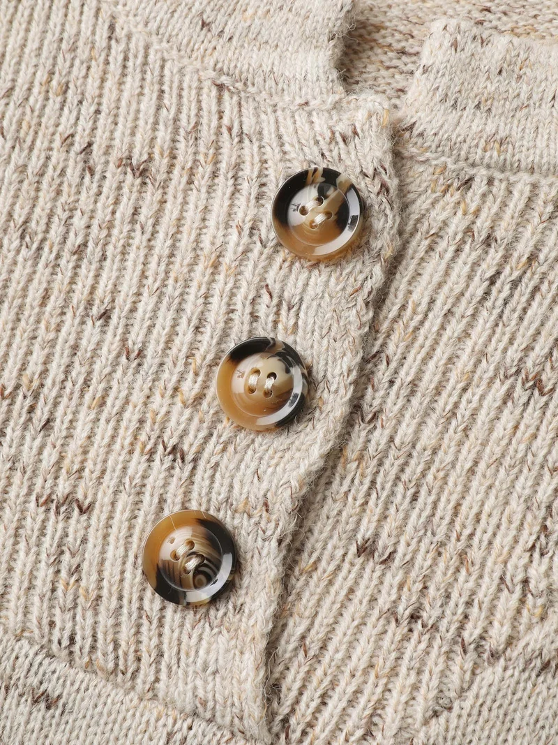 Heather Textured Button Neck Pullover